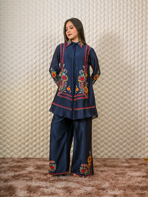 Blue Kurti with Multi-color Thread Working
